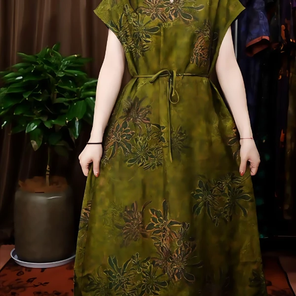 海棠花L开奥黛双面双穿柜子贵气长款连衣裙