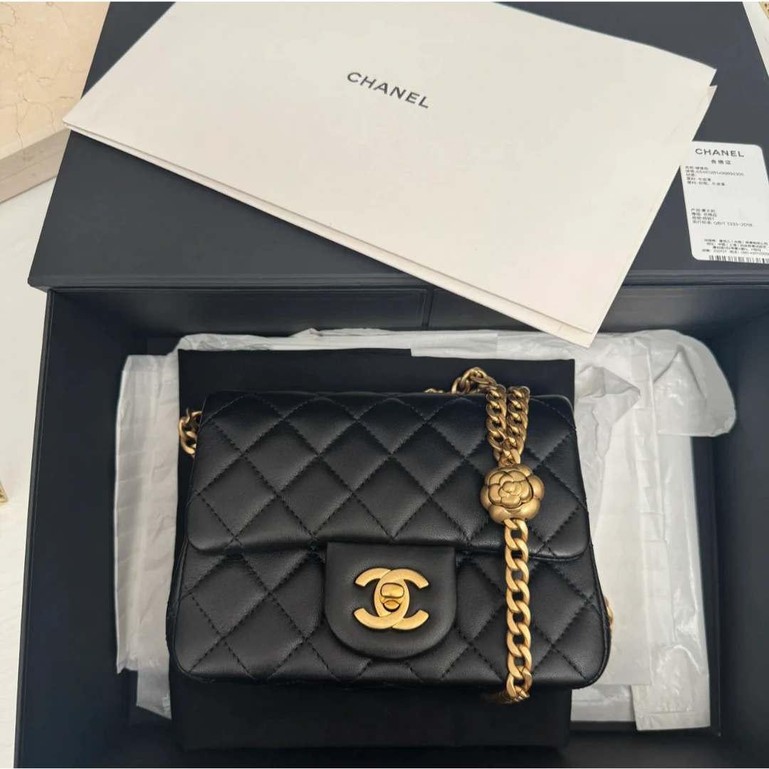 99新 Chanel/香奈儿 小花6珊 山茶花调节扣 方胖子 黑金 芯片开