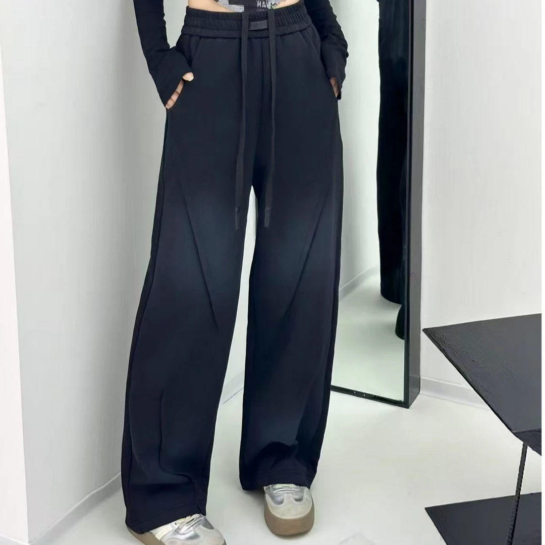 （长约103）时尚高腰弯刀裤显瘦秋冬渐变宽松休闲裤高街卫裤8850