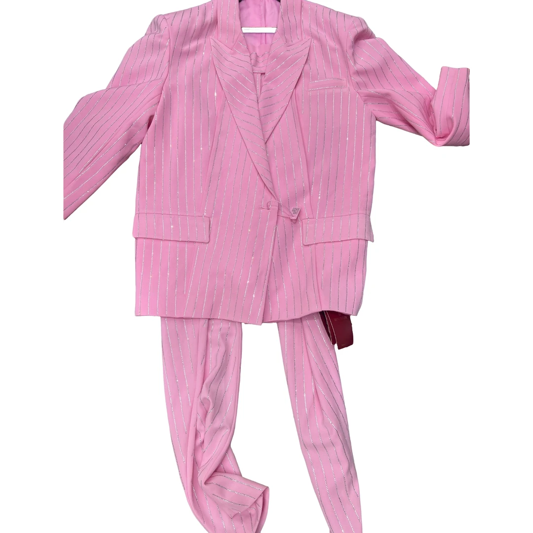 2025MIKIBABY粉色气质烫钻西装套装