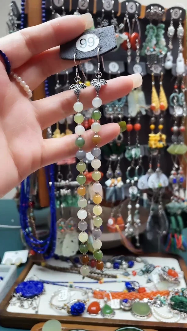 银S925镶嵌和田玉耳饰庞*者饰品