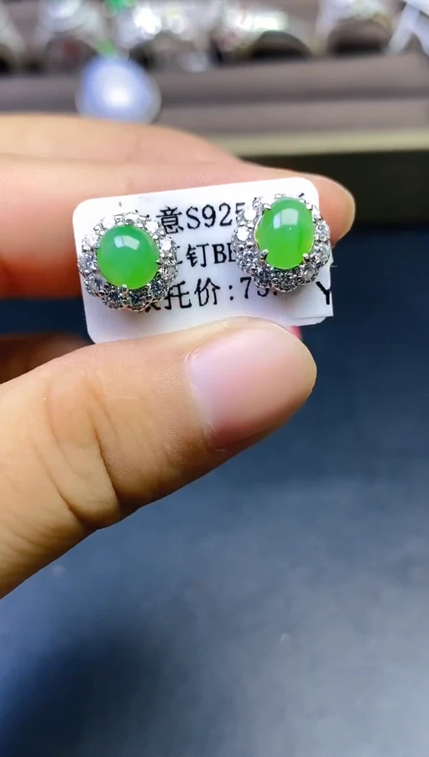 翡翠戒指银S925镶嵌百内无证书