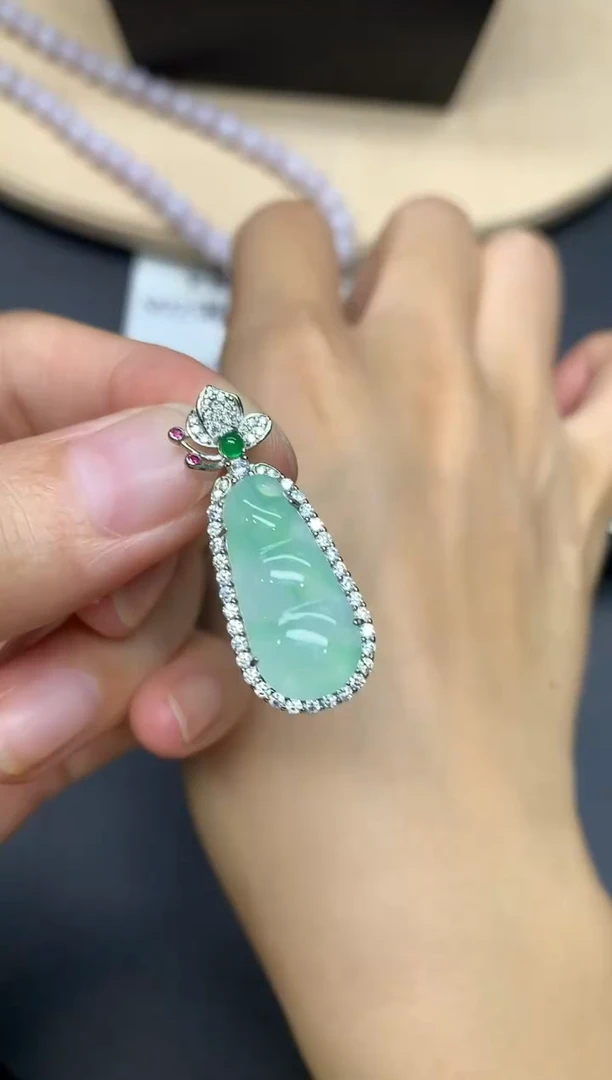 翡翠银S925镶嵌吊坠(不含链)福豆【多样性发其一】