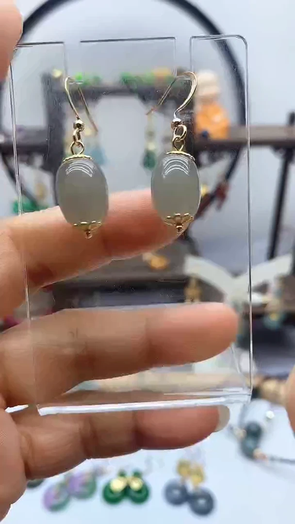 和田玉14K金镶嵌耳饰94