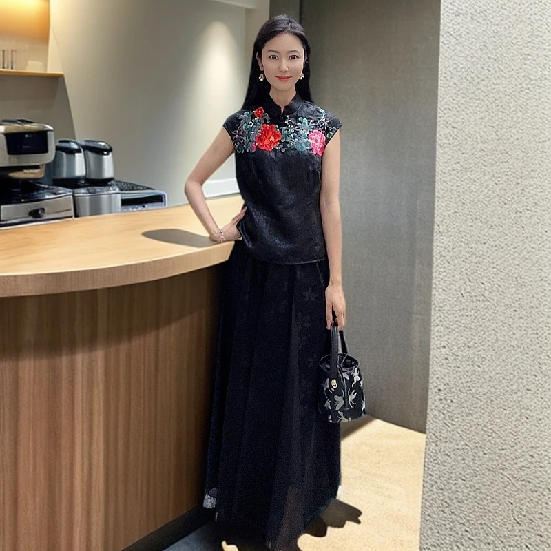 浒城古娘国风宽松女气质优雅减龄女显瘦套装WH0500285+WH0500286