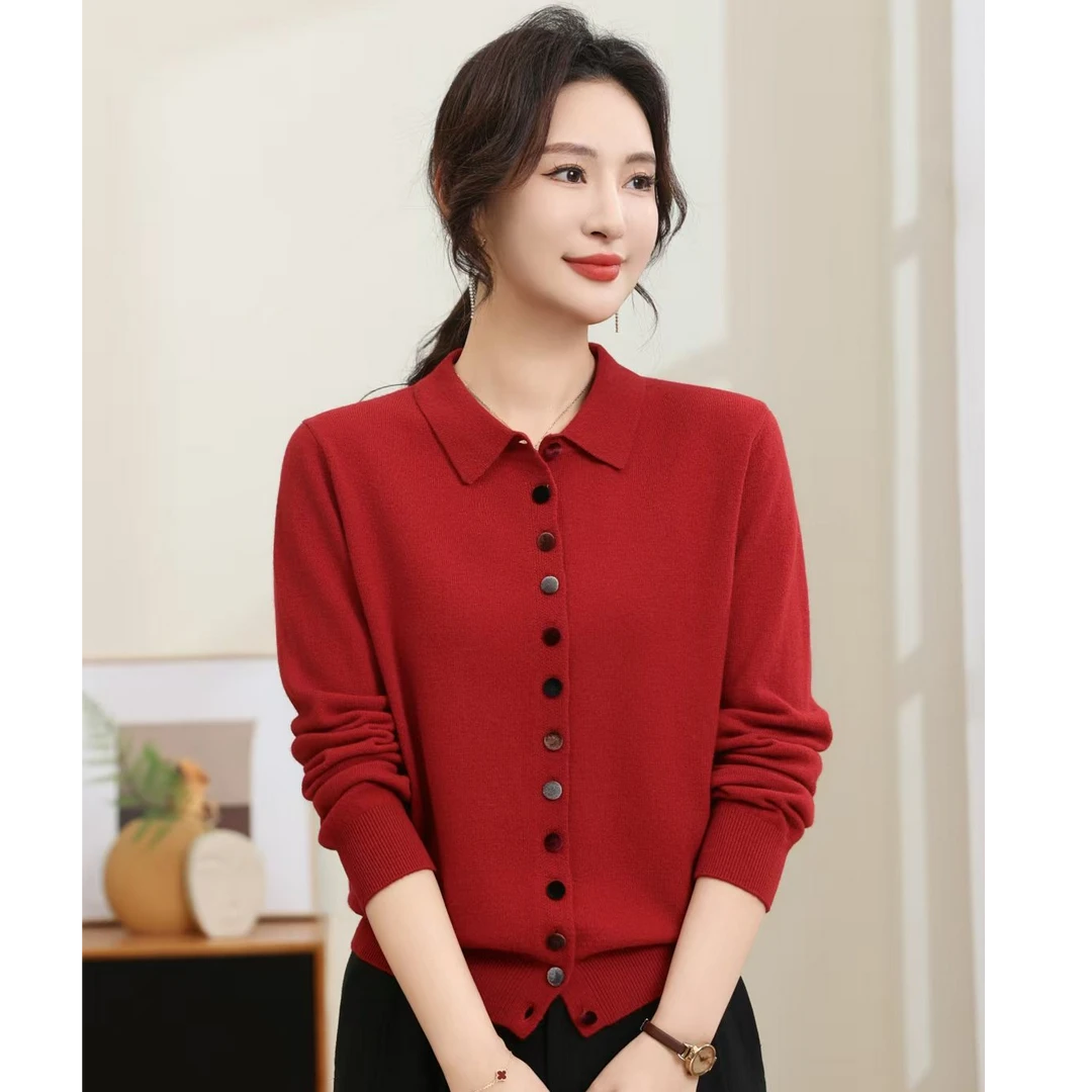 【香嘉怡新品】XJYD0296全羊毛翻领包扣开衫2024秋冬新款韩版