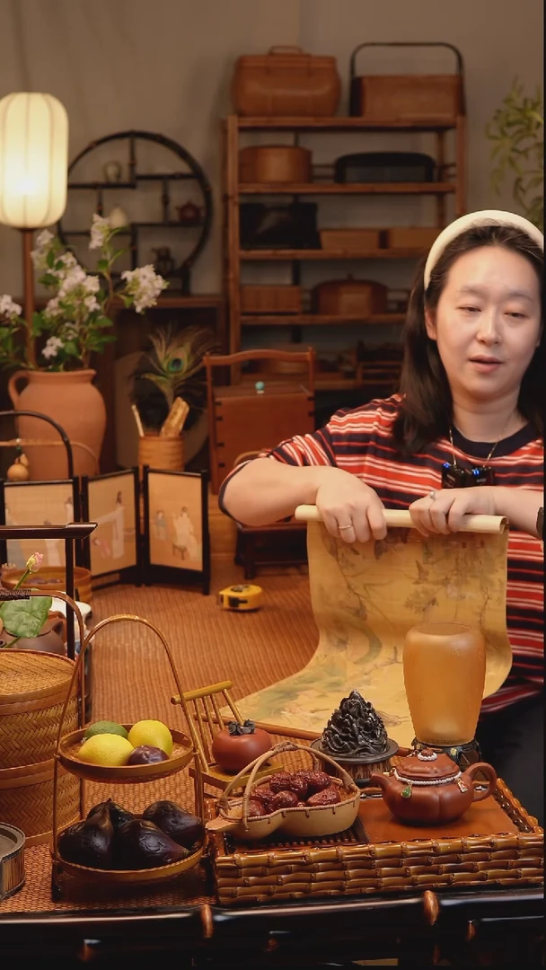 百蝶图】竹丝画中式客厅书房复古卷轴茶席