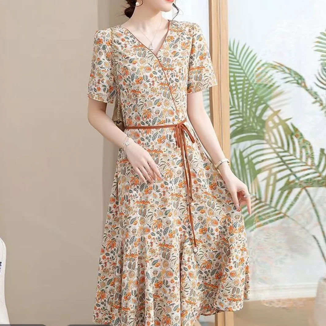 【撤柜断码甩】M1637女装碎花连衣裙气质时尚休闲中长款裙子潮