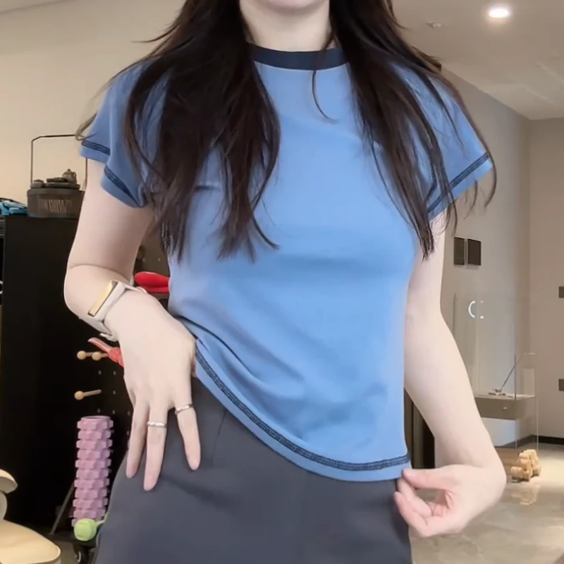 2025夏季T恤撞色设计师时尚显瘦百搭短袖上衣LK2505376