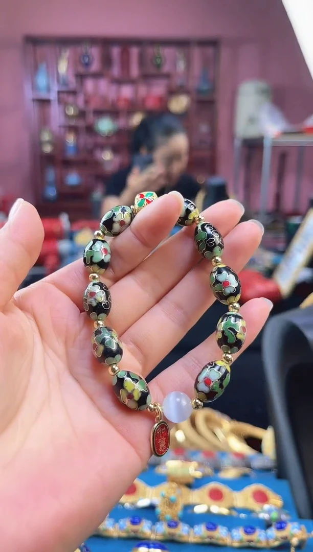 非遗 景泰蓝手串 枣珠 工美 黑色
