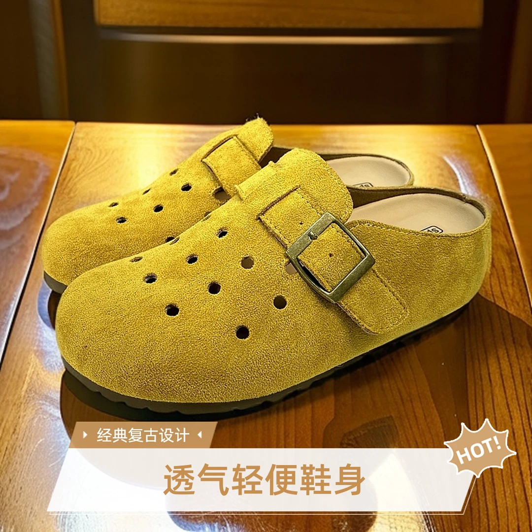 A006-t 夏季单扣洞洞鞋纯色包头一脚蹬皮带扣凉拖半拖