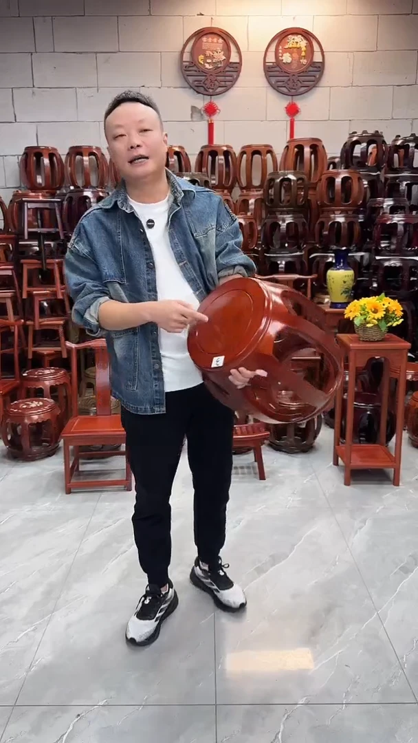 花梨木类家具（微瑕）花梨色大号鼓凳单个3号