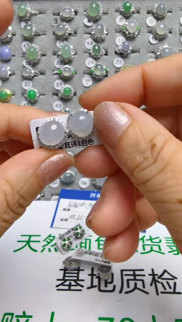 翡翠银S925镶嵌耳钉925银镶缅甸A货翡翠耳钉