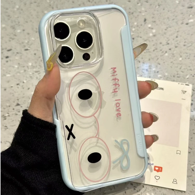 ins英文蓝蝴蝶结眼镜米菲兔适用iphone16promax手机壳15pro新款14