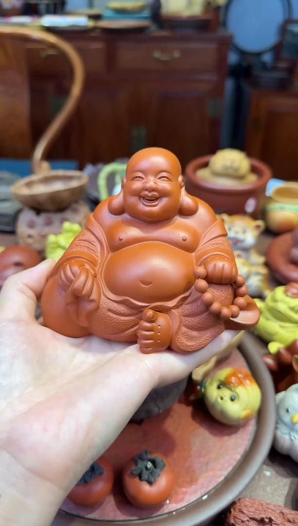 紫砂茶宠朱泥弥勒
