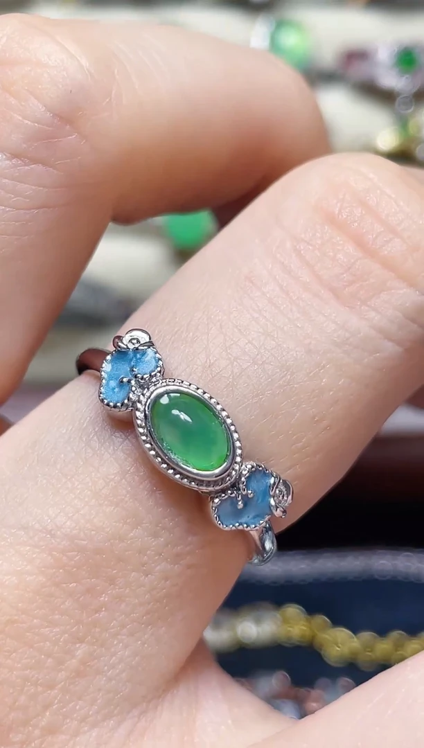 翡翠戒指银S925镶嵌-缅料