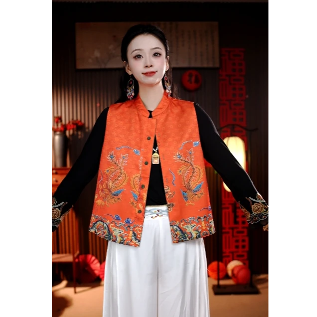 [云锦花语]小鱼高定新中式国风妈妈装双面穿云锦花语马夹马甲