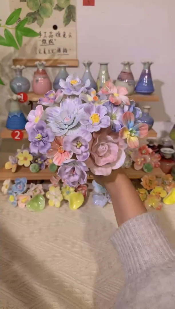 陶瓷大花束15支 粉紫（默认微瑕）