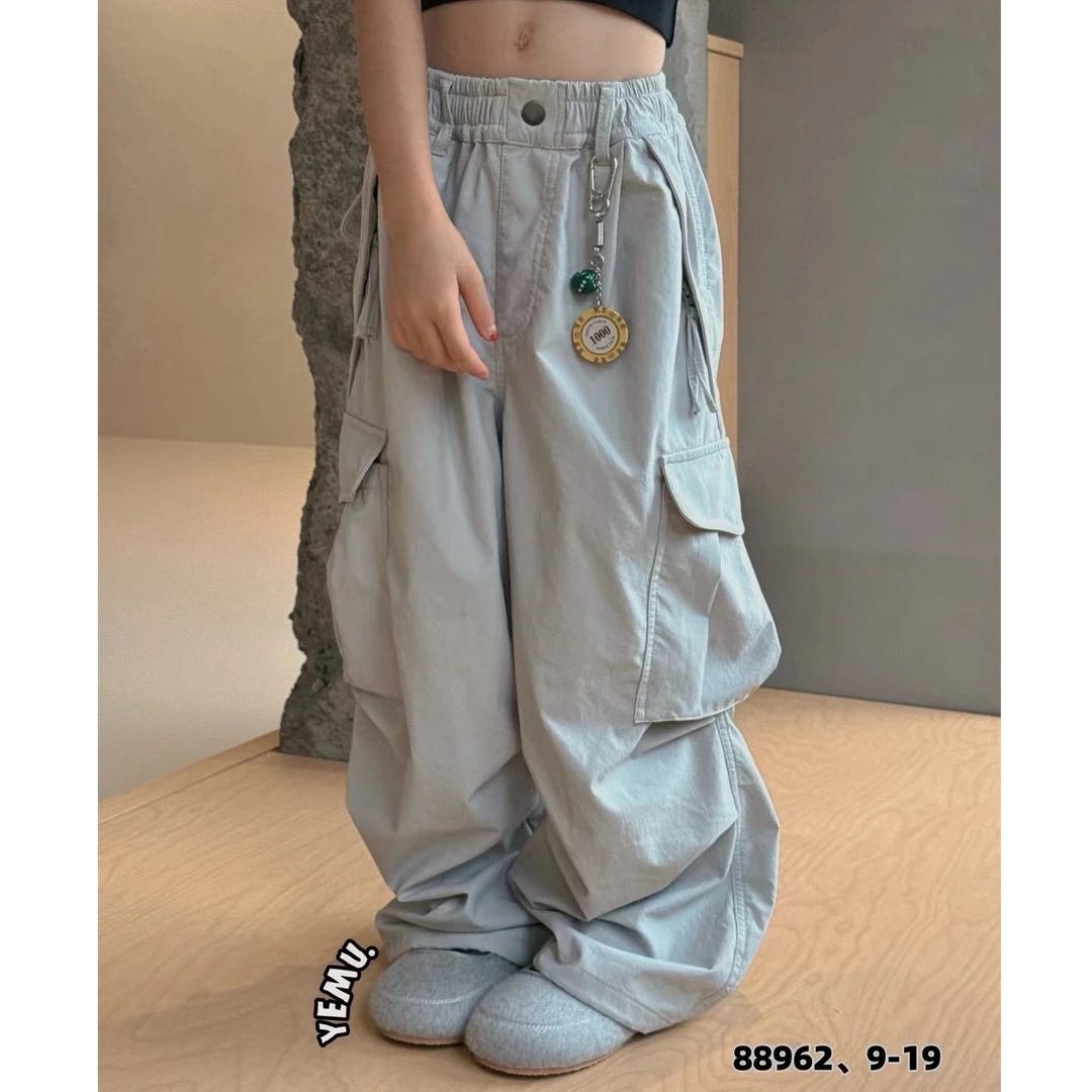 重工2025秋季新款工装裤男女童宽松多口袋拖地裤直筒裤 设计感潮