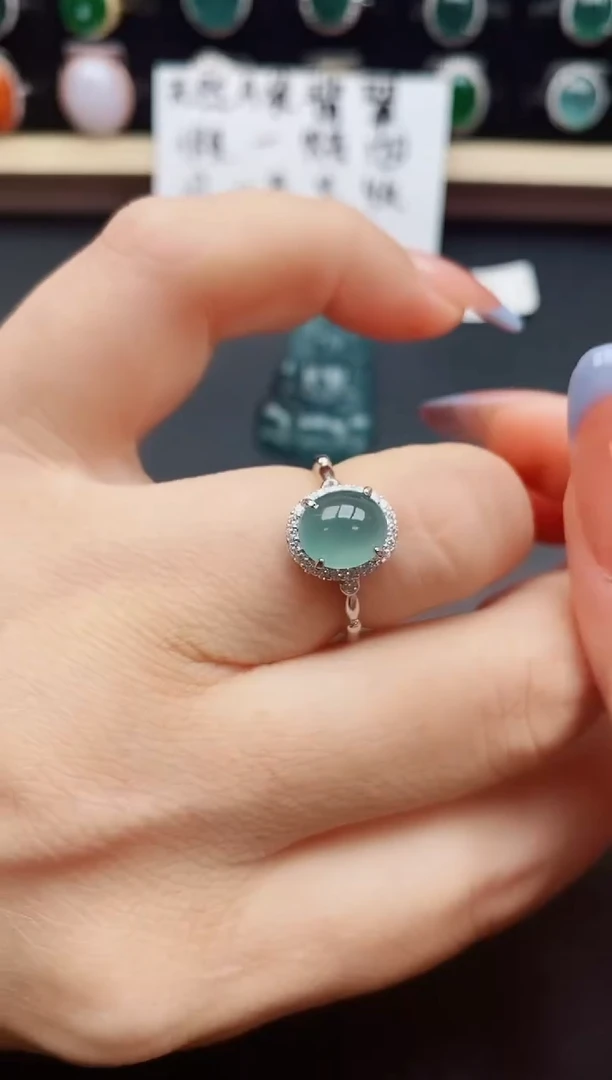 翡翠戒指银S925镶嵌21321