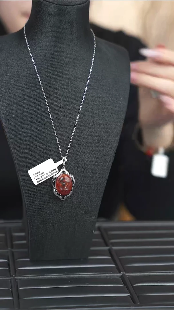 颈饰银S925镶嵌水晶胶花祥云包边万能扣吊坠