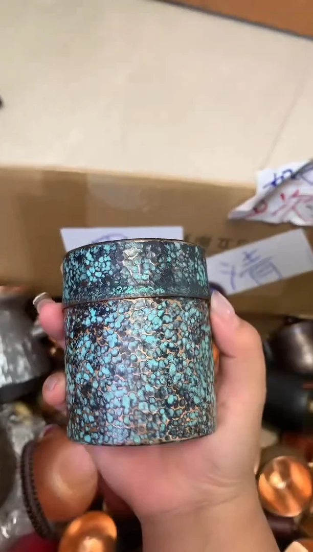 紫铜青绿色茶叶罐