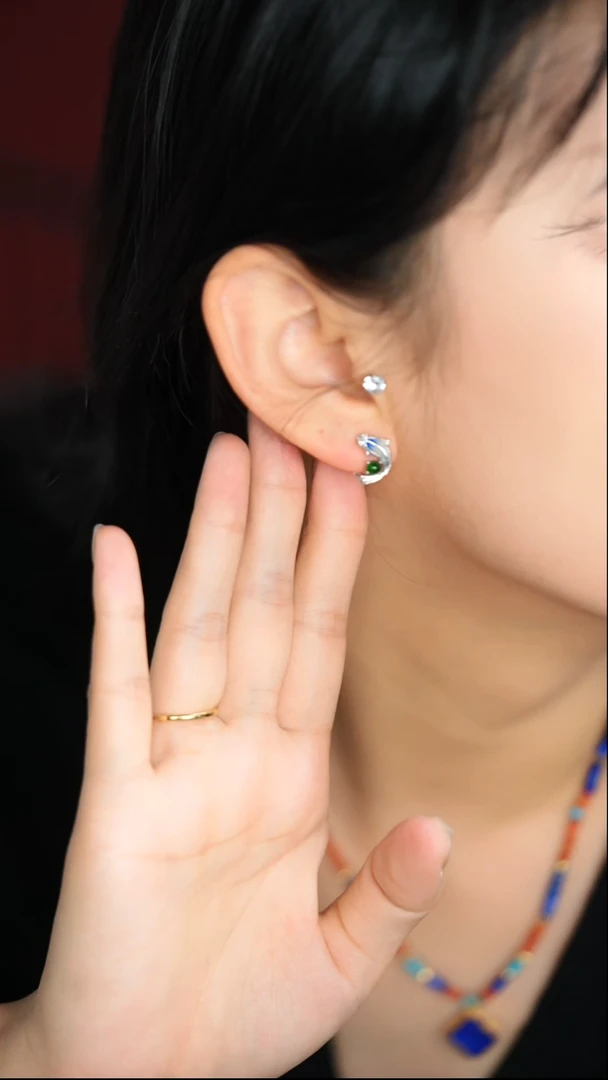 【闪购商品】翡翠耳饰未镶嵌锦鲤耳钉