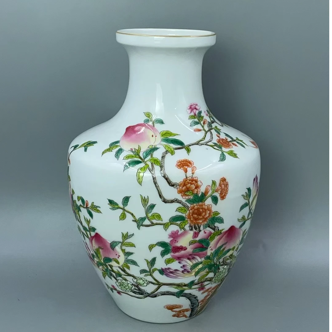 景德镇陶瓷/粉彩/寿桃赏瓶