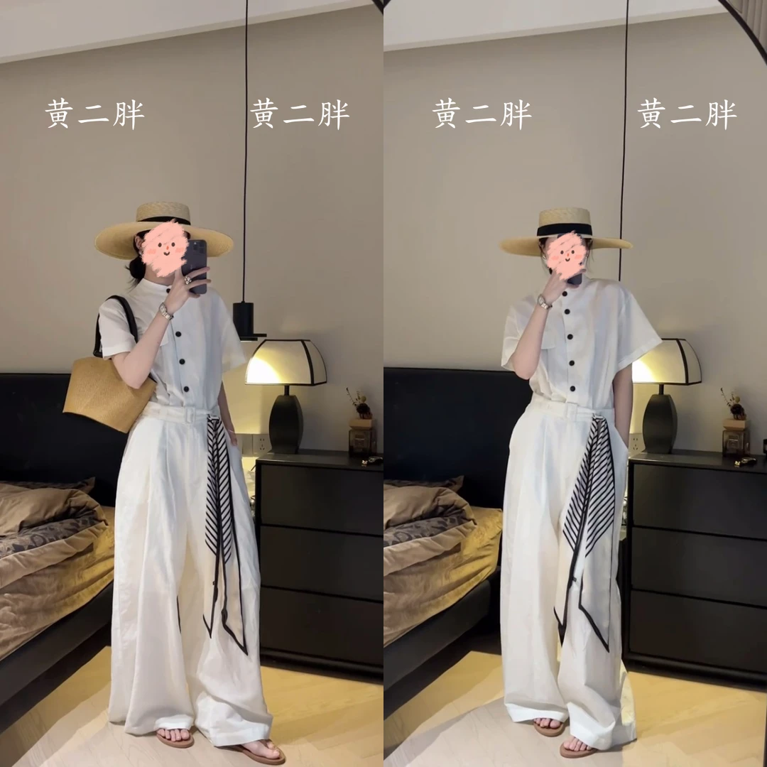 夏季大方得体气质轻奢高级感御姐风气场强大一件式白色复古连体裤