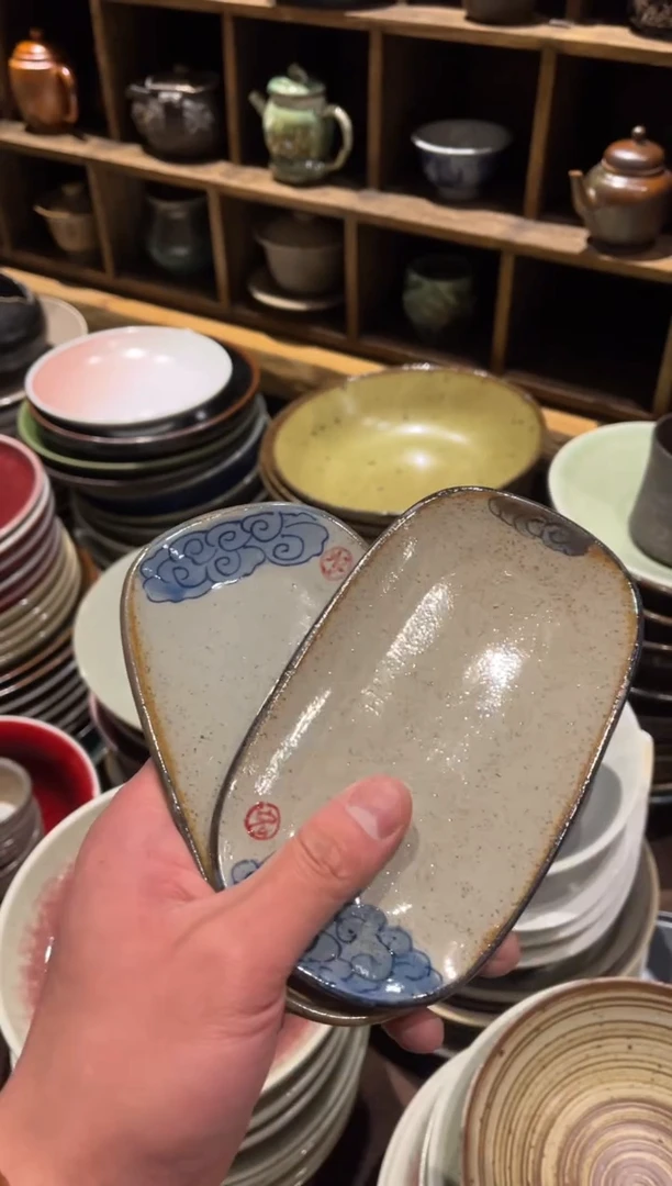 【闪购商品】瓷片776手绘蓝祥云椭圆小盘2个