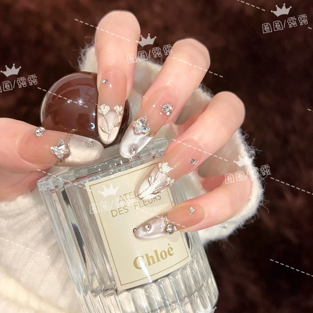 【莫奈油画】春夏季猫眼温柔款设计穿戴甲温柔纯手工气质纯欲ins风