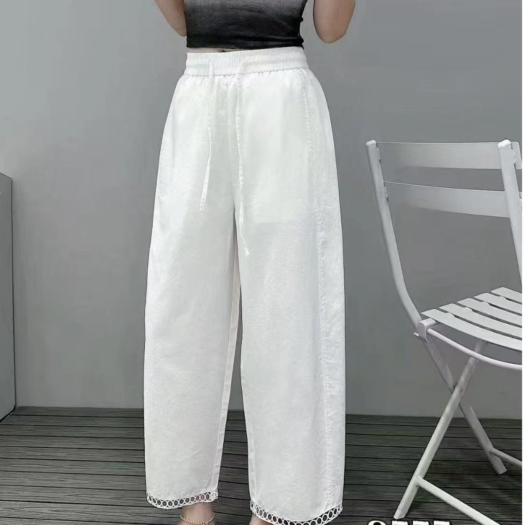 8555款夏季花边直筒8分休闲裤