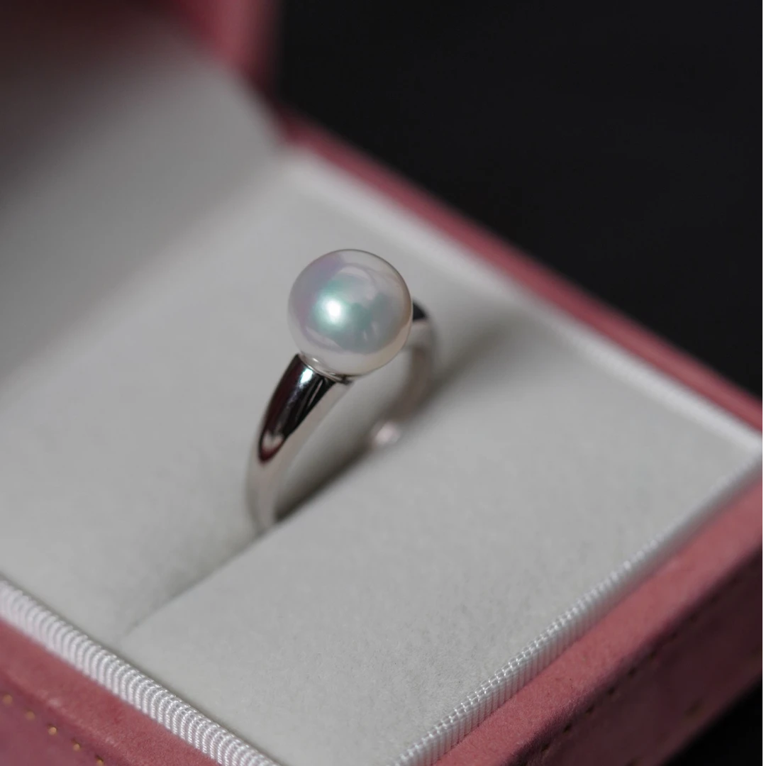 Hrfly/风下爱迪生珍珠戒指 9-10MM白色珍珠指环 S925银