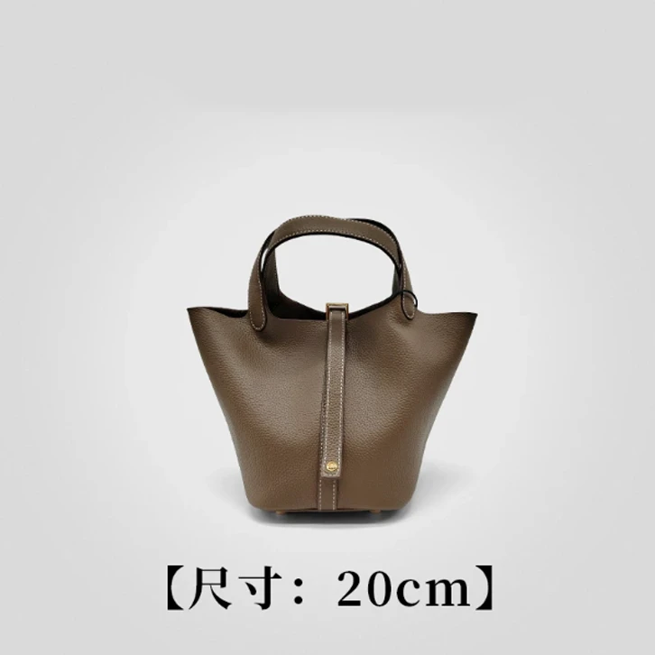 晨林私定【牛皮-大象灰-20菜篮子包包】牛皮文艺风 手提女包 30349
