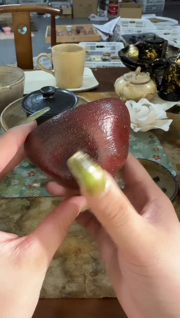 瓷片手作粉引朱红杯