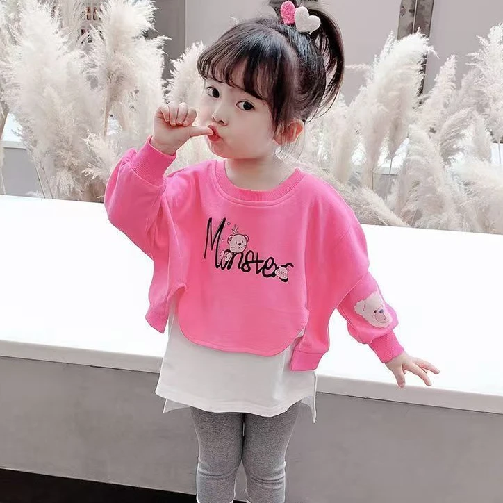 女童动物贴纸2025春秋新款宝宝休闲百搭两件套儿童拼接长袖套装