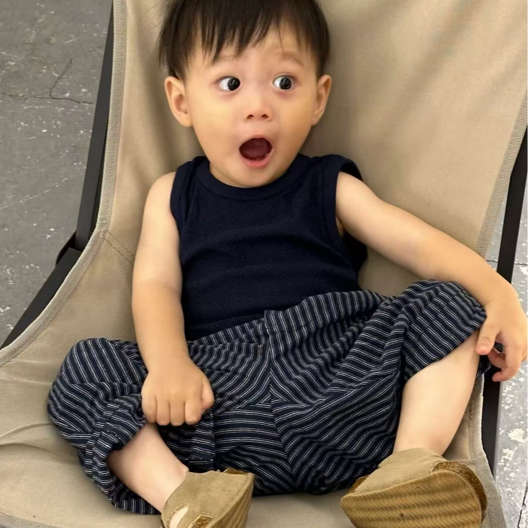 纯棉男童夏季套装中小童2025新款韩系儿童宝宝坎肩t恤裤子两件套