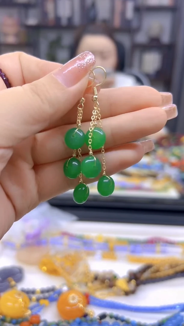 翡翠14K金镶嵌耳饰DIY款E439