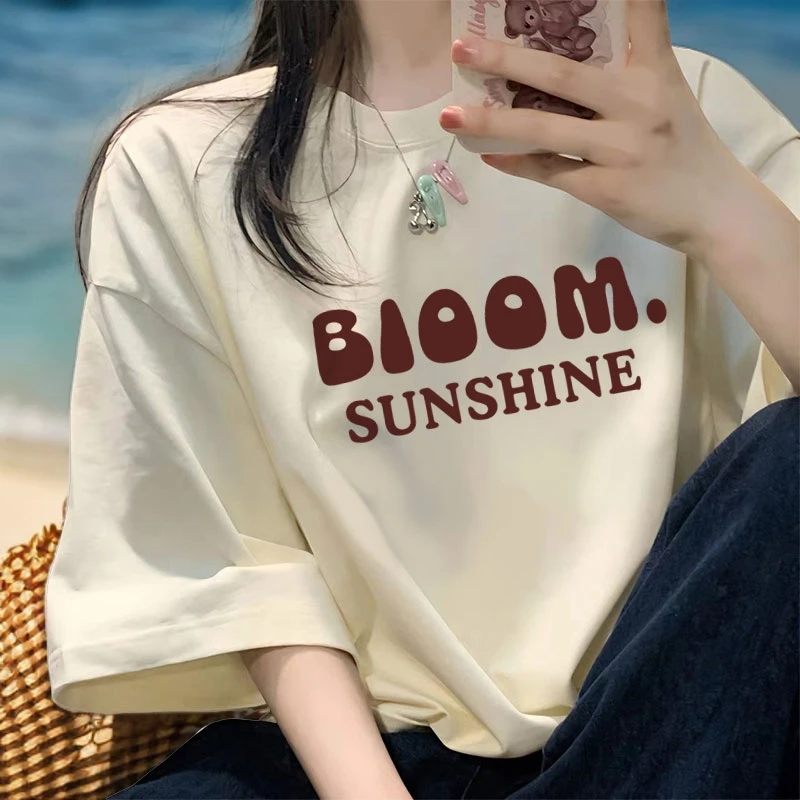 短袖t恤女夏季新款宽松圆领显瘦oversize印花小众纯棉半袖上衣678