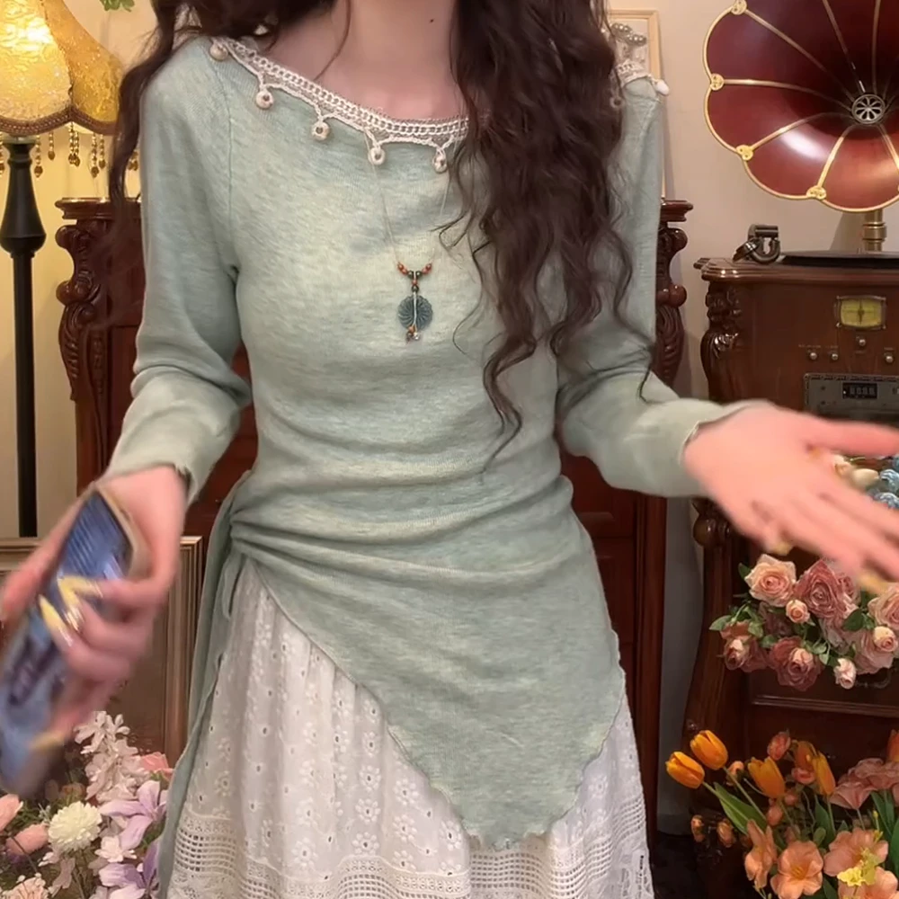 【圣莫尼卡】2025早春少女感穿搭套装女一字肩上衣半身裙裙子两件套