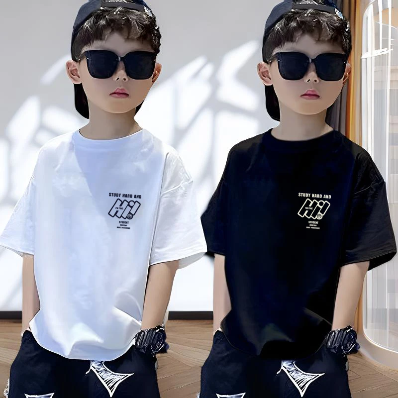 男童纯棉短袖t恤宽松透气夏季新款中大童短袖T恤男孩休闲印花上衣