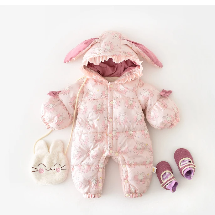 秋冬A类女爬服秋冬夹棉公主哈衣冬季冬装印花连体衣