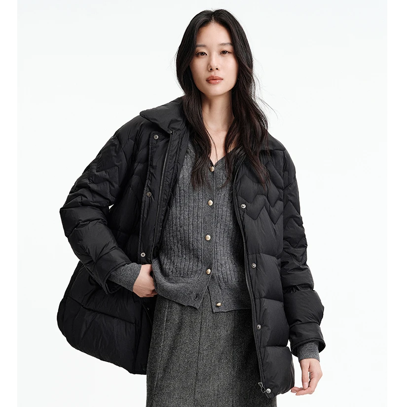 【折客优品】轻职风常规女短款防风宽松中长款轻薄羽绒服