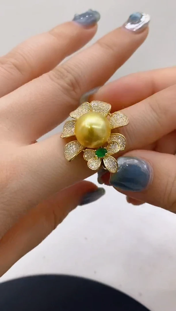 银S925镶嵌海水珍珠戒指41  12-13mm