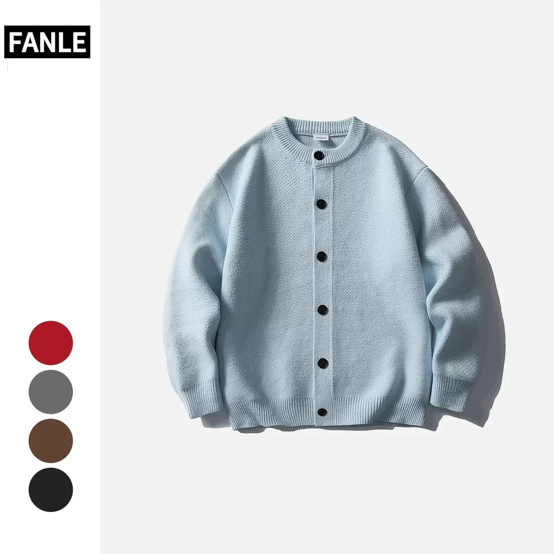 FANLE秋冬cleanfit针织开衫毛衣男女同款情侣慵懒风韩系圆领毛衣