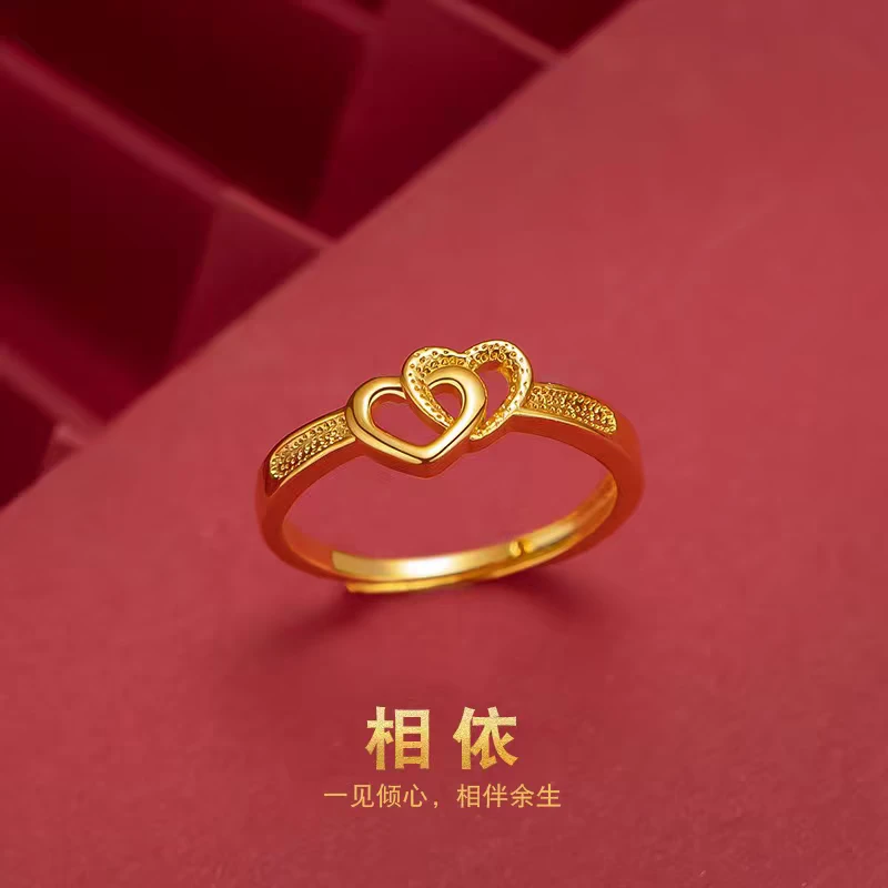 【顺丰配送 明天到家】双爱心戒指1.2男女同款70-200斤适戴百搭时尚款饰品可戴漂亮铜合金V1父亲节礼物