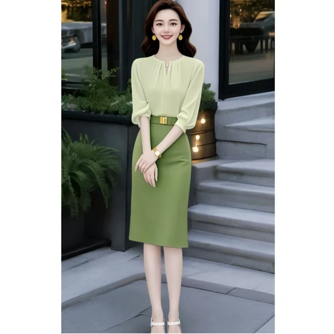 小众上衣修身显瘦半身裙套装2025春夏爆款法式通勤遮肉大码两件套