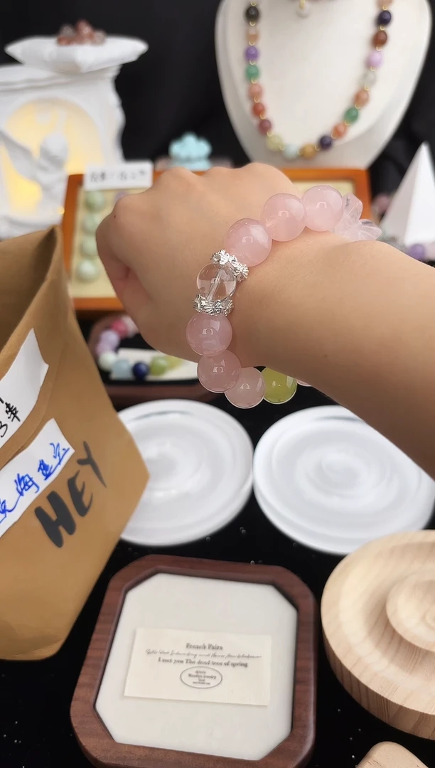 未镶嵌珠宝半成品水晶天然粉水设计款手串