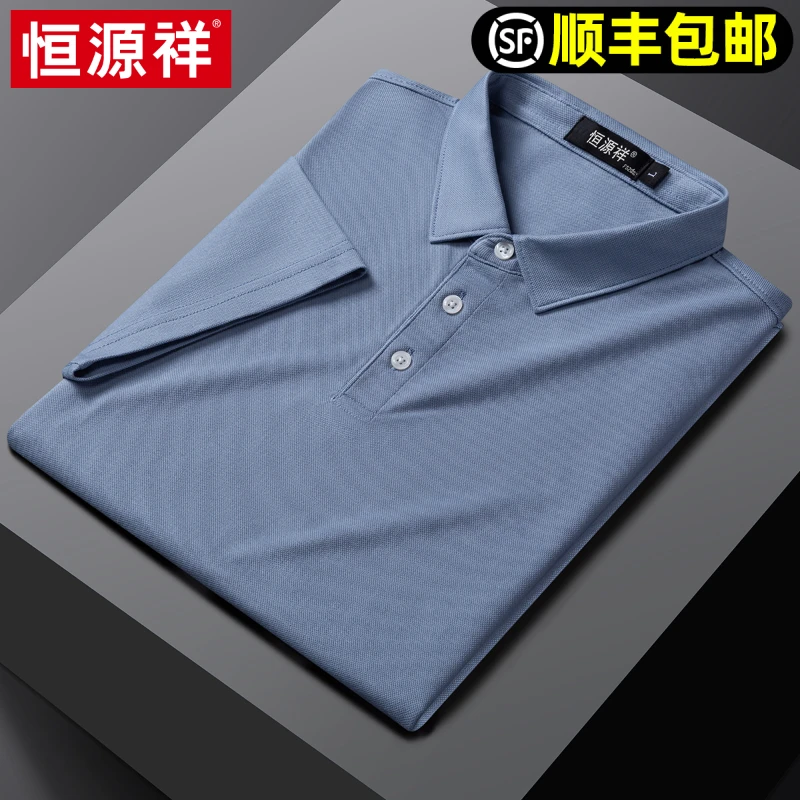 恒源祥短袖T恤男双丝光棉珠地网眼透气翻领夏季纯棉中老年POLO衫