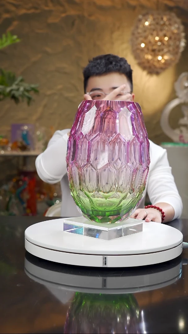 琉璃手工艺品金红绿凹面花瓶